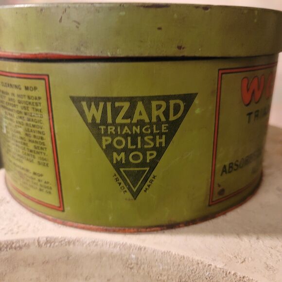 Wizard Triangle Polish Mop Tin Antique Gorgeous Advertising Wizard Products TM - Picture 8 of 13